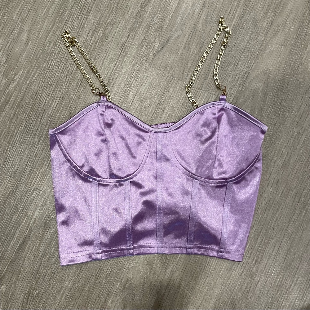 Chain silky / satin cami crop top